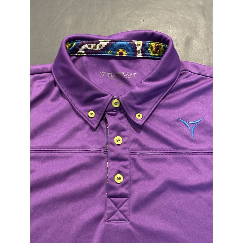 FlowGolf Men's Performance Golf Polo Shirt with Paisley Pattern Collar Detail - Picture 2 of 10